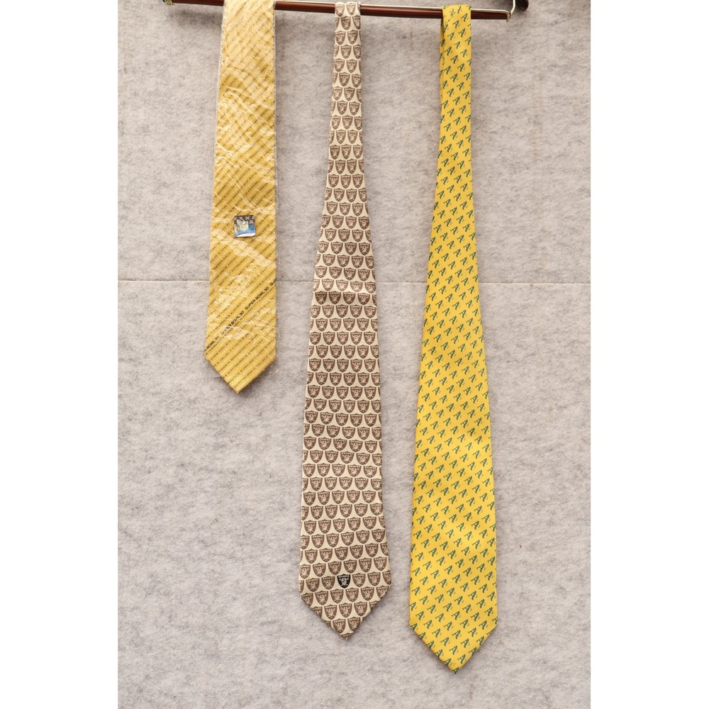 Oakland Raiders A's Super Bowl 50 Men's Tie Lot 3pc NFL MLB Yellow Tan Brown